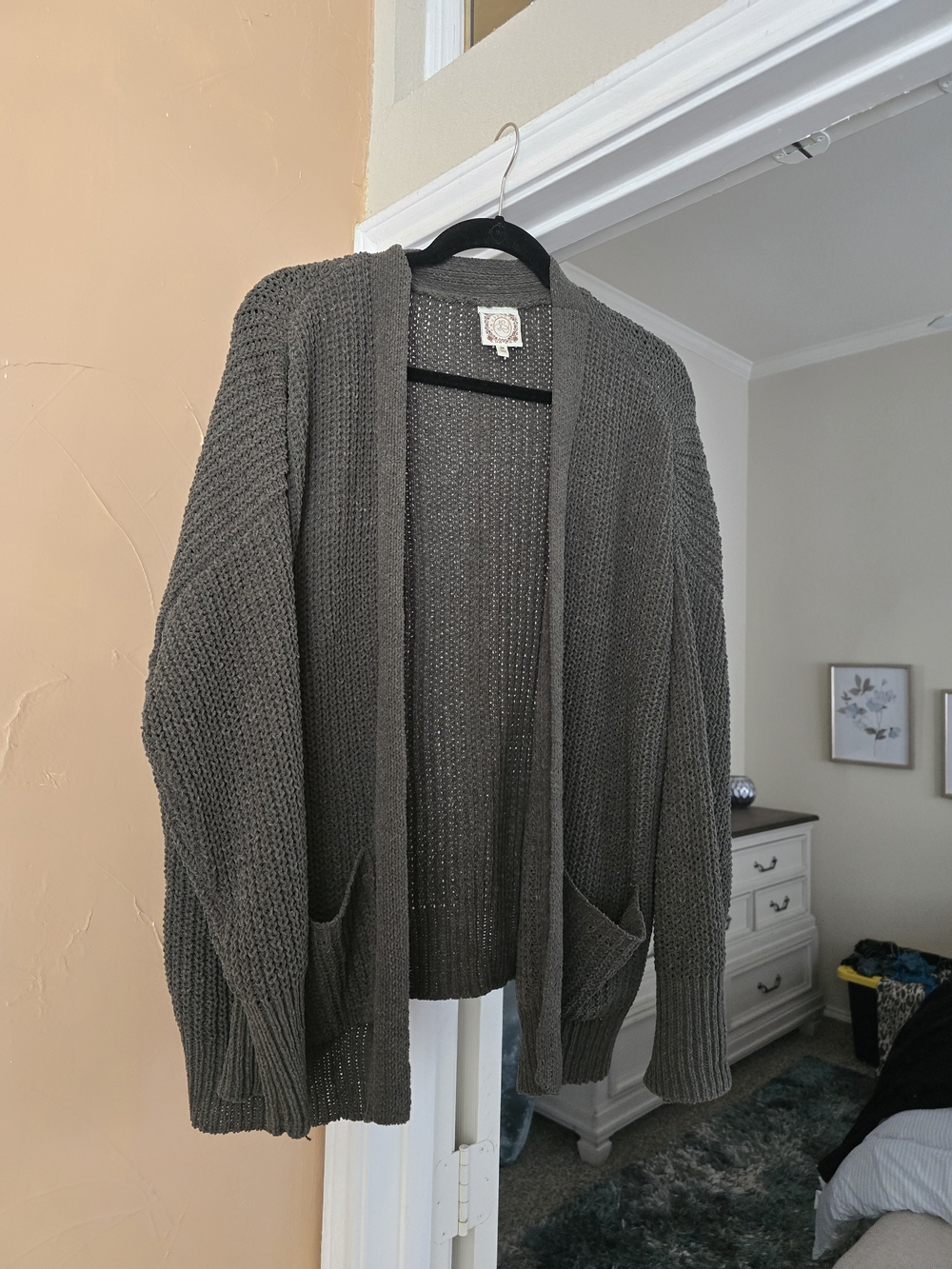 Open-Front Knit Cardigan in Hunter Green